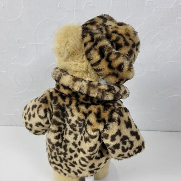 Berkley Designs Kids Stuffed Teddy Bear 13" Pearl Necklace Leapord Fur‎ Coat - Picture 3 of 12